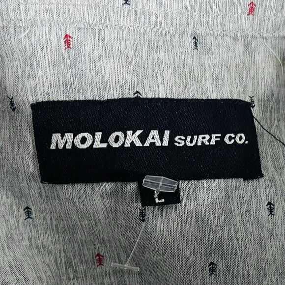 NWT Molokai Surf Co Large Hawaiian Shirt Red Blue Fish on Gray Short Sleeve - Picture 3 of 4